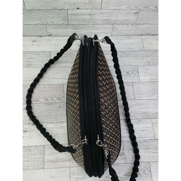 Baskets of Cambodia Crossbody Handbag Women Oval Straw Black Organizer Bag - Picture 8 of 12